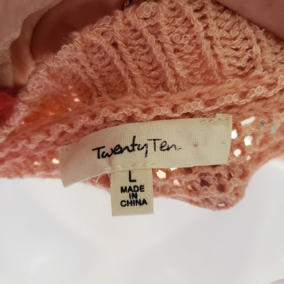 Twenty Ten Large Peach Orange & White Striped Sweater Knit Quarter Sleeve Blouse - Picture 6 of 7